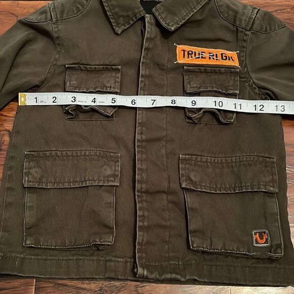 True Religion Kids Military Green Distressed Camouflage Sleeves Print Jacket - Picture 3 of 11